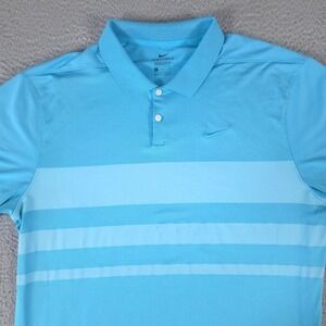 Nike Polo Shirt Mens XL Baby Blue Striped Vapor Dri Fit Golf Performance Preppy
